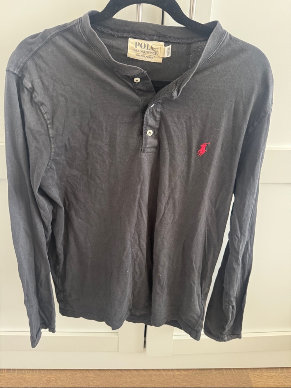 Polo by Ralph Lauren Black Long-Sleeve Henley with Red Pony